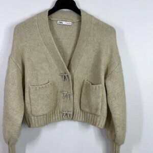 ZARA JEWEL BOW BUTTON CARDIGAN NWOT